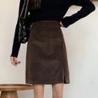 Slit Corduroy A-line Skirt