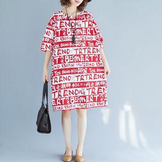 Short-sleeve Lettering T-shirt Dress As Shown In Figure - One Size