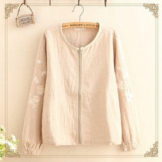 Embroidered Zip Linen Cotton Jacket