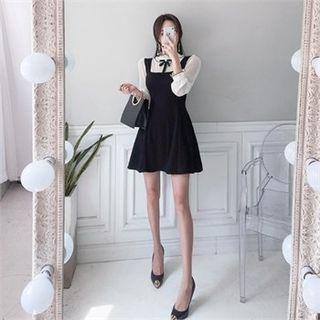 Inset Frill-trim Blouse Sleeveless Mini Dress