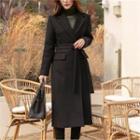 Wool Blend Coat With Sash Black - One Size