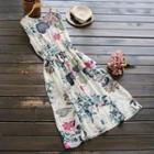 Sleeveless Floral Drawstring Dress