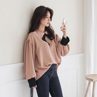 Balloon-sleeve Chiffon Blouse With Tie