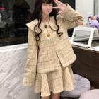 Plaid Collared Cropped Coat / Heart Embroidered Plaid Pinafore Dress