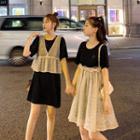 Short-sleeve Mini Lace Dress / Short-sleeve T-shirt Dress / Lace Camisole / Set