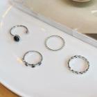Set Of 4: Alloy Ring (various Designs) 01 - Set Of 4 - Ring - Silver & Black - One Size