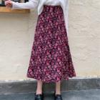 Floral Print Midi A-line Chiffon Skirt Rose Pink - One Size