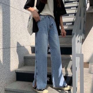 Washed Straight-cut Split Jeans