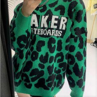 Leopard Print Lettering Sweater