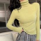 Fleece High-neck Long-sleeve Knit Top