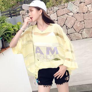 3/4-sleeve Lettering Knit T-shirt