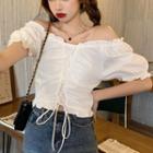 Off-shoulder Lace-up Ruffled Blouse