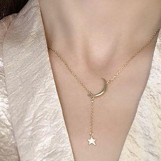 Moon & Star Pendant Y Necklace Necklace - Star & Moon - Gold - One Size