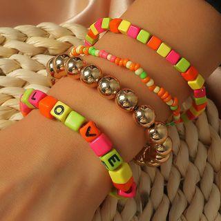 Bead Acrylic Bracelet 01 - Tangerine & Yellow & Blue - One Size