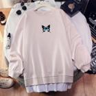 Mock Two-piece Oversize Butterfly Printed Sweatshirt