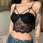 Strappy Bow Accent Lace-panel Crop Camisole Top