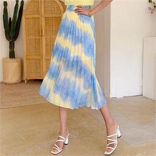 Tie-dye Accordion-pleat Maxi Skirt