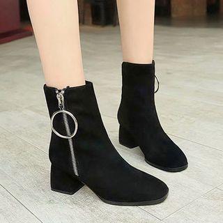 Hoop-accent Block Heel Faux-suede Short Boots