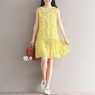 Sleeveless Chiffon Floral A-line Dress