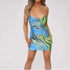 Halter Neck Pattern Print Mini Dress