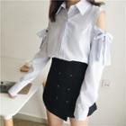 Bow Open Shoulder Long-sleeve Blouse