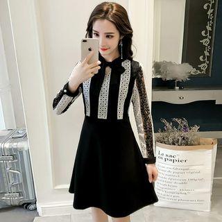 Long-sleeve Perforated A-line Dress