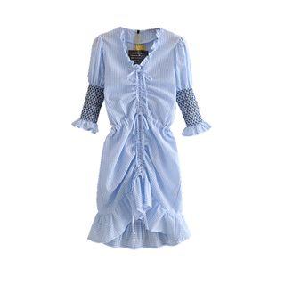 Bell-sleeve Plaid Sheath Dress