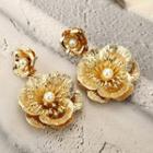 Alloy Faux Pearl Flower Dangle Earring Gold - One Size