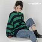 Buttoned Oversized Stripe Pullover