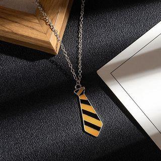 Striped Miniature Neck Tie Pendant Stainless Steel Necklace Necklace - Silver - 60cm