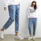 Band-waist Baggy Jeans Blue - One Size