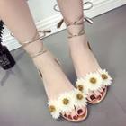 Flower-accent Lace-up Chunky-heel Sandals