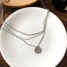 Disc Pendant Layered Necklace 1pc - Silver - One Size