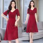 Flutter Sleeve V-neck Midi A-line Dress