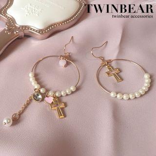 Pearl Cross Hoop Earrings