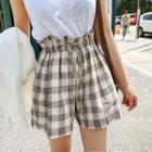 Drawcord-waist Linen Blend Plaid Shorts