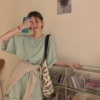 Set: Short-sleeve T-shirt + Wide Leg Shorts Avocado Green - One Size
