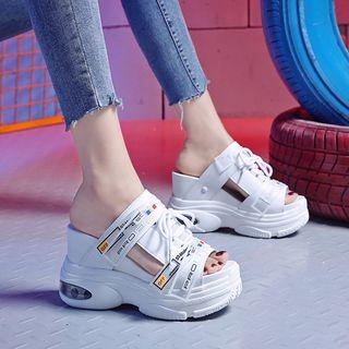 Hook & Loop Lace-up Accent Platform Wedge Sandals