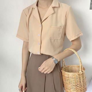 Notched Lapel Short-sleeve Shirt