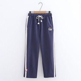 Duck Embroidered Two-tone Straight-cut Pants