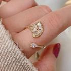 Rhinestone Fan Open Ring Gold Plating - Gold - One Size