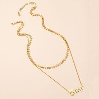 Lettering Pendant Alloy Necklace Gold - One Size