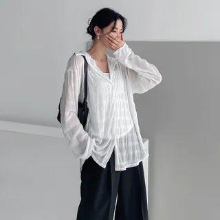 Set: Collared Sheer Cardigan + Camisole Top
