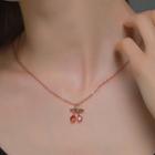 Rhinestone Cherry Pendant Necklace 8113 - 01 - Rose Gold - One Size