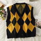 Argyle Button-up Knit Vest In 6 Colors