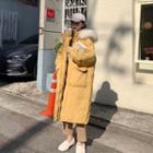 Furry Trim Hooded Padded Zip Jacket / Midi Coat