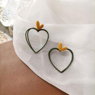 Heart Hoop Earring 1 Pair - S925 Silver Needle - Earring - Love Heart - Yellow & Green - One Size