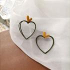 Heart Hoop Earring 1 Pair - S925 Silver Needle - Earring - Love Heart - Yellow & Green - One Size