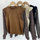 Mock Two-piece Long-sleeve Knit Panel Floral Top
