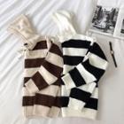 Color-block Striped Drawcord Long-sleeve Hooded Sweater